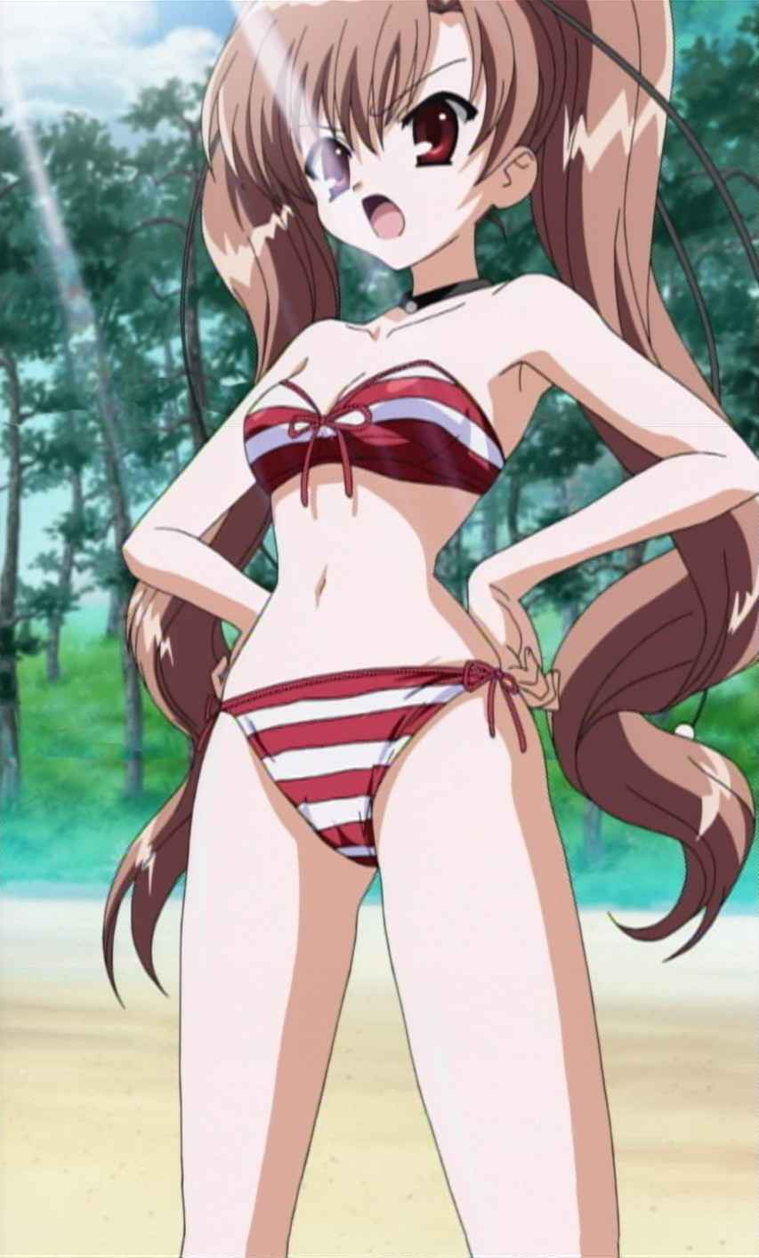 brown_hair cap h2o_footprints_in_the_sand highres long_hair red_eyes screencap stitched swimsuit tabata_yui twintails