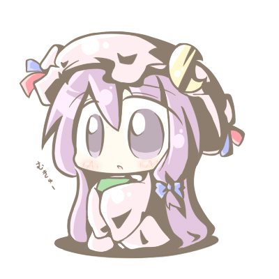 aoblue book chibi crescent hat long_hair lowres patchouli_knowledge purple_eyes purple_hair solo touhou very_long_hair violet_eyes
