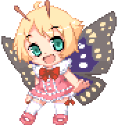 1girl antennae blonde_hair fairy lisula lowres mary_janes pink_shoes pixel_art shimon shimotsuma shoes solo transparent_background wings