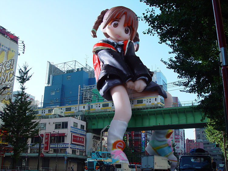 1girl akihabara_(tokyo) figure giantess kimura_yoshinobu photo photoshop shinyokohama_arina shuukan_watashi_no_onii-chan solo train
