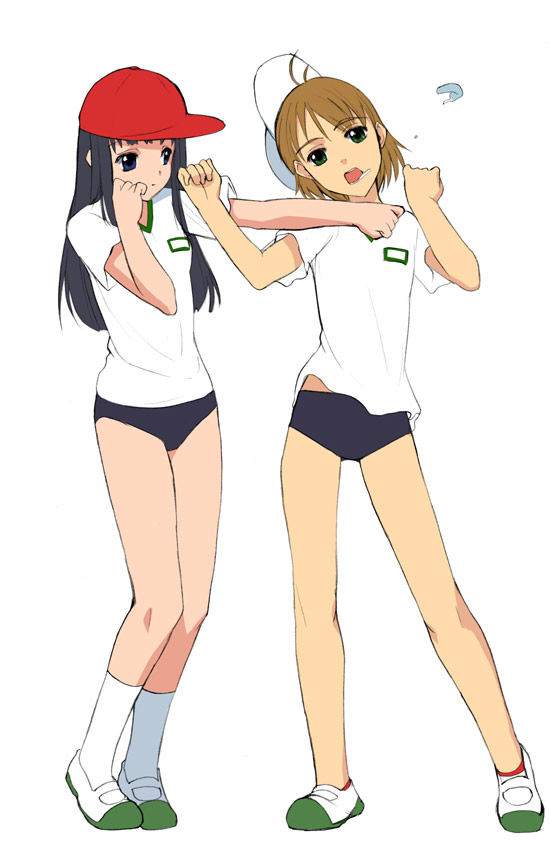 2girls buruma gym_uniform kusaka_souji multiple_girls punching