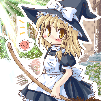 1girl blonde_hair broom female hat kirisame_marisa lowres nature oekaki outdoors plant solo the_embodiment_of_scarlet_devil touhou witch witch_hat