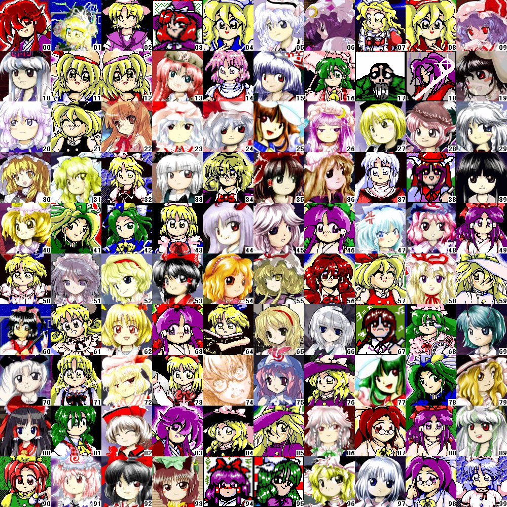 6+girls alice_margatroid alice_margatroid_(pc-98) alphes alternate_color alternate_costume asai_genji asakura_rikako black_hair blonde_hair bow brown_hair chen cirno collage ellen ellen_(touhou) elly everyone ex-keine flandre_scarlet food fruit fujiwara_no_mokou gengetsu genjii glasses green_hair hakurei_reimu hakurei_reimu_(pc-98) hat hong_meiling houraisan_kaguya ibuki_suika inaba_tewi izayoi_sakuya kamishirasawa_keine kana_anaberal kazami_yuuka kazami_yuuka_(pc-98) kirisame_marisa kirisame_marisa_(pc-98) kitashirakawa_chiyuri konpaku_youmu kotohime kurumi kurumi_(touhou) letty_whiterock louise_(touhou) luize lunasa_prismriver lyrica_prismriver mai_(touhou) meira merlin_prismriver mima morichika_rinnosuke mugetsu multiple_girls mystia_lorelei mystic_square okazaki_yumemi oota_jun'ya orange_(touhou) patchouli_knowledge pink_hair pixel_art purple_hair redhead reisen_udongein_inaba remilia_scarlet rika_(touhou) rumia saigyouji_yuyuko sara_(touhou) shinki siblings sisters touhou touhou_(pc-98) wings witch_hat wriggle_nightbug yagokoro_eirin yakumo_ran yakumo_yukari yuki_(touhou) yumeko