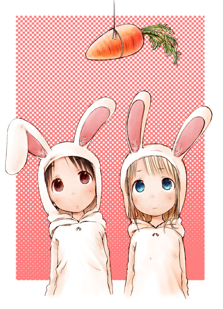 ana_coppola animal_costume animal_ears barasui blue_eyes brown_eyes bunny_costume carrot child ichigo_mashimaro itou_chika rabbit rabbit_ears