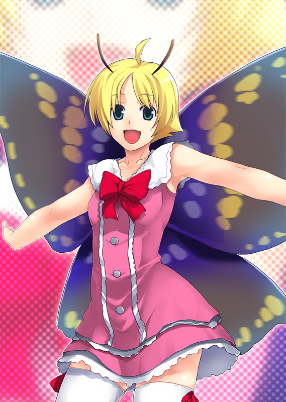 1boy antennae blonde_hair butterfly fairy insect_wings male_focus shimon shimotsuma solo thigh-highs trap wings