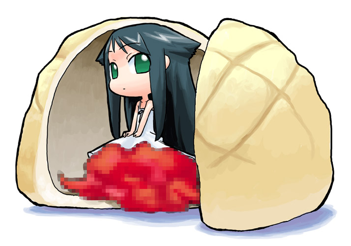 1girl bread censored chibi fake_censor food futaba_channel hair_flaps hirai_yukio melon_bread saya saya_no_uta solo