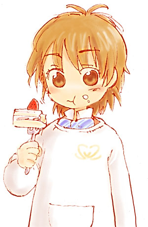 00s brown_eyes brown_hair cake chibi food futari_wa_precure lowres misumi_nagisa pastry precure