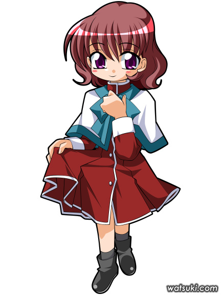 1girl amano_mishio chibi kanon red_skirt redhead school_uniform serafuku skirt solo violet_eyes watsuki_ayamo