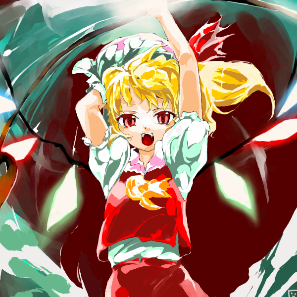 1girl blonde_hair female flandre_scarlet shunsei_(muratou) solo touhou wings