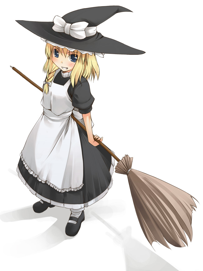 1girl blonde_hair blue_eyes broom female full_body gradient gradient_background hat jirou_(chekoro) kirisame_marisa solo the_embodiment_of_scarlet_devil touhou white_background witch