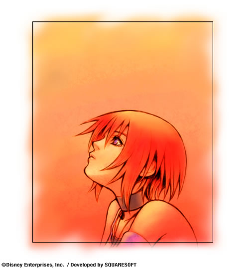 1girl bare_shoulders blue_eyes choker female jewelry kairi kairi_(kingdom_hearts) kingdom_hearts kingdom_hearts_i necklace nomura_tetsuya official_art profile redhead short_hair solo