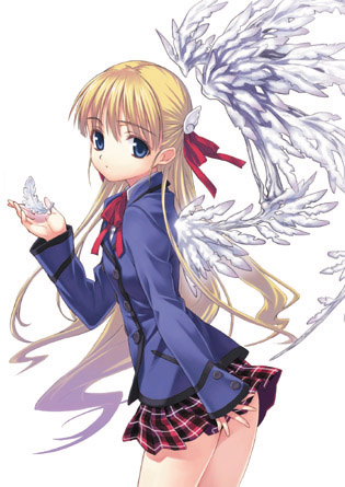 angel blazer blonde_hair blue_eyes long_hair lowres matsuryuu school_uniform wings