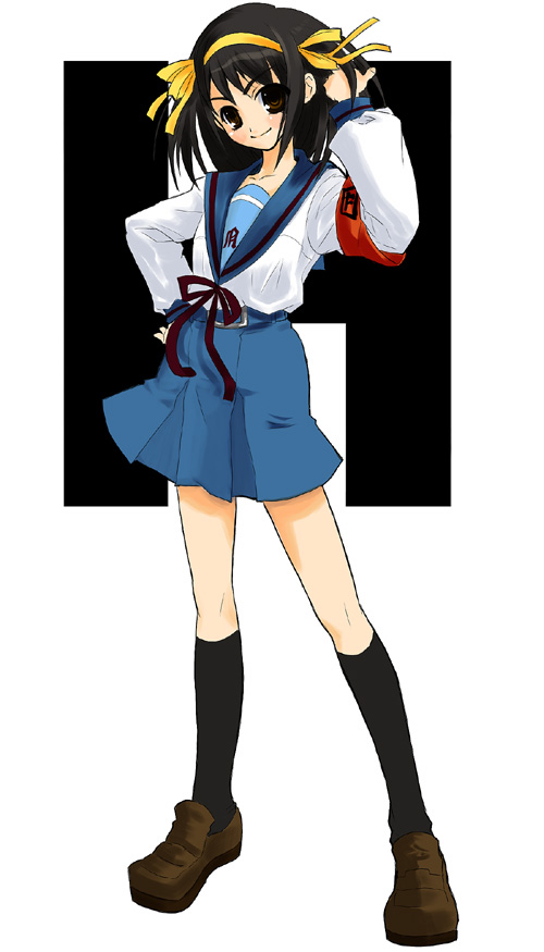 armband brown_hair h school_uniform serafuku short_hair suzumiya_haruhi suzumiya_haruhi_no_yuuutsu takano_saki