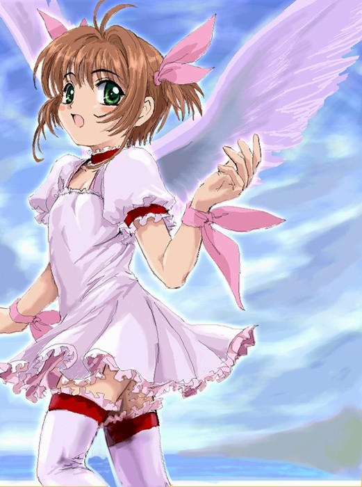 1girl 90s card_captor_sakura child kinomoto_sakura kodansha mutsuki_(moonknives) thigh-highs wings