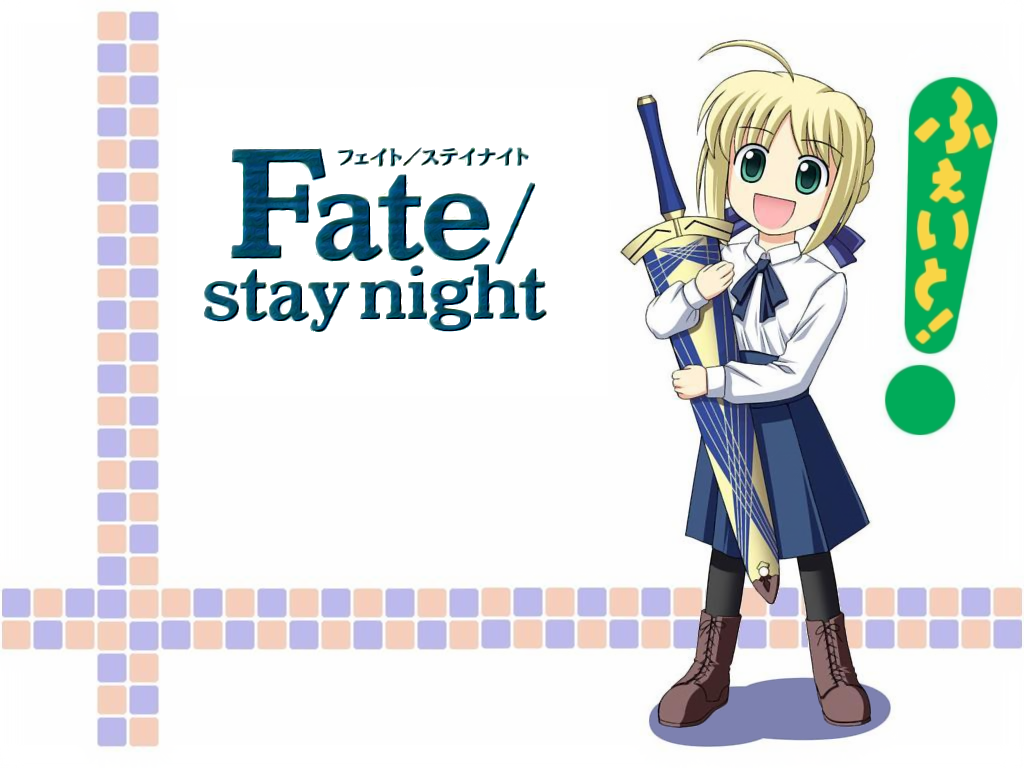 blouse chibi crossover fate/stay_night fate_(series) kishi_nisen pantyhose parody saber yotsubato!