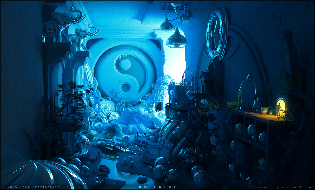 00s 2005 3d blue fantasy ice monochrome no_humans original realistic room scenery wallpaper yin_yang