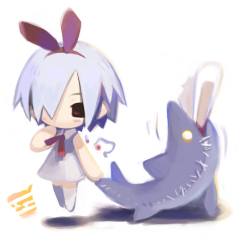 1girl animal_ears harada_takehito lowres original pleinair rabbit rabbit_ears same-san shark solo stuffed_animal stuffed_toy usagi-san white_hair