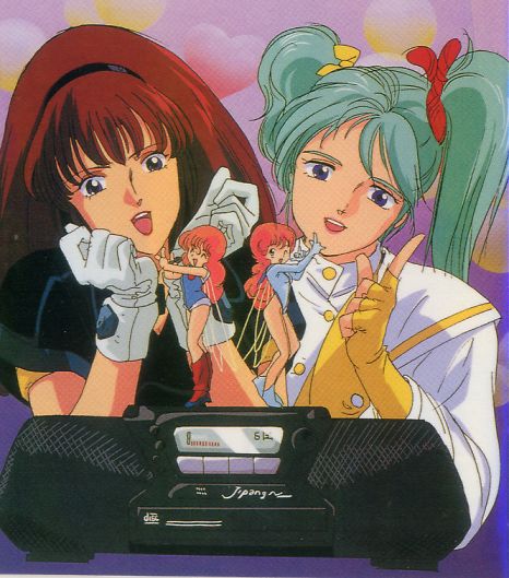 4girls 80s :d ;d ^_^ aqua_hair bangs blue_eyes bodysuit boombox boots buttons cham_fau char's_counterattack clenched_hands closed_eyes curly_hair fairy fairy_wings fingerless_gloves gaw_ha_leecee gloves gundam hair_ribbon hairband happy head_tilt heart heavy_metal_l-gaim index_finger_raised kawamura_maria leotard lilith_fau long_hair minigirl multiple_girls music oldschool one_eye_closed open_mouth orange_hair pantyhose parted_bangs quess_paraya redhead ribbon seisenshi_dunbine seiyuu_connection singing size_difference smile standing stereo transparent_wings twintails very_long_hair white_gloves wings yellow_gloves