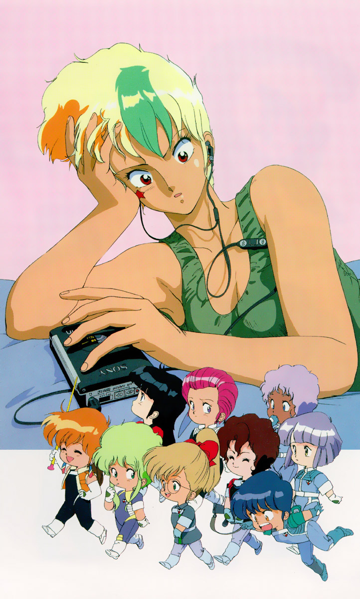 6+girls 80s :d :o ^_^ amy_(gall_force) android bandaid baton bed black_hair blonde_hair blue_hair bodysuit boots bow breasts brown_hair catty chibi cleavage closed_eyes dark_skin earphones earphones elbow_gloves eluza everyone gall_force glasses gloves green_hair hair_bow hand_on_head highres long_hair lufy lying multicolored_hair multiple_girls oldschool on_stomach open_mouth orange_hair patty pink_hair pony pony_(gall_force) ponytail purple_hair rabby red_eyes rumy shildy short_hair smile sonoda_ken'ichi sony spea_(gall_force) star tan tank_top tripping two-tone_hair uniform vest walking walkman