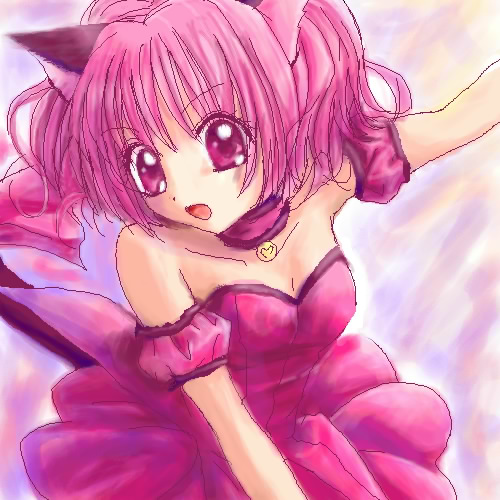 00s animal_ears arm_garter bell cat_ears cat_tail choker jingle_bell leotard lowres magical_girl mew_ichigo momomiya_ichigo oekaki pink_eyes pink_hair short_hair tail tokyo_mew_mew