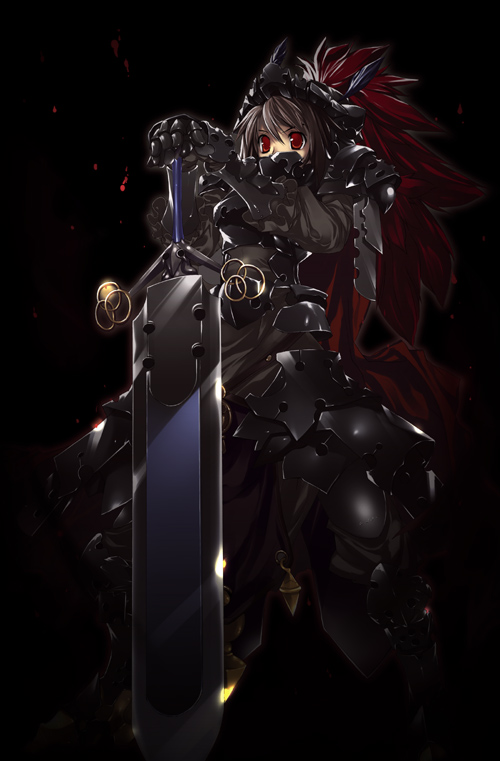 armor black_hair original red_eyes sword weapon yoshiwo