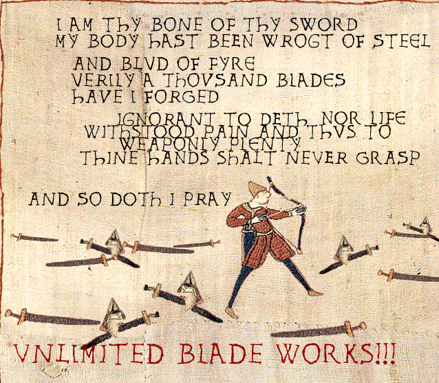 archer bayeux_tapestry fate/stay_night fate_(series) male_focus medieval_comics parody unlimited_blade_works