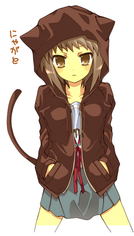 animal_ears animal_hood cat_ears cat_hood cat_tail hood jacket nagato_yuki school_uniform serafuku suzumiya_haruhi_no_yuuutsu tail yuutarou