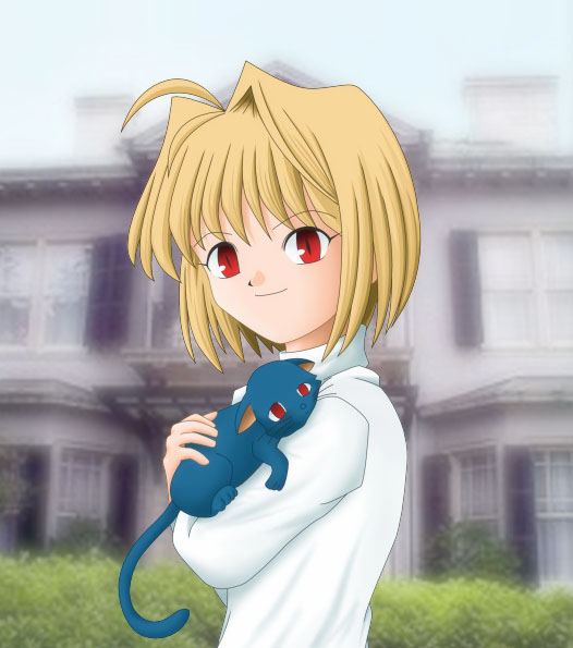 00s 1girl ahoge animal arcueid_brunestud blonde_hair building bush cat holding long_sleeves melty_blood outdoors petting plant poorly_drawn red_eyes shirt short_hair smile solo sweater tsukihime type-moon whiskers white_shirt