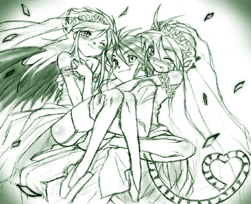 1boy 2girls angel_wings animal_ears breath_of_fire breath_of_fire_ii cat_ears cat_tail dr.p dress good_end husband_and_wife monochrome multiple_girls nina_(breath_of_fire_ii) panties pantyshot rinpoo_chuan ryuu_(breath_of_fire_ii) tail thigh-highs underwear wedding wedding_dress wings