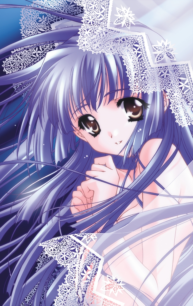 00s 1girl blue_hair carnelian kao_no_nai_tsuki kuraki_suzuna long_hair purple_hair see-through solo yellow_eyes
