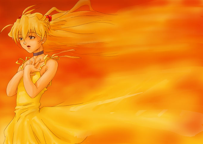 1girl dress long_hair neon_genesis_evangelion solo souryuu_asuka_langley yellow_dress