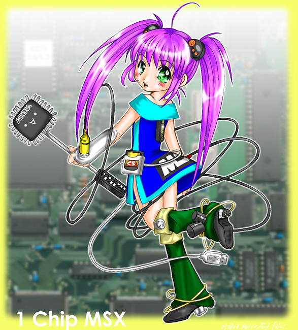 1chip_msx boots cable computer gloves green_eyes magic_wand magical_girl magical_wand moe msx os pink_hair smile wand wires