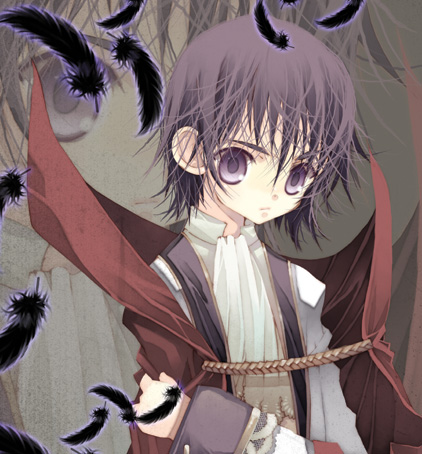 code_geass feathers lelouch_lamperouge lowres purple_eyes purple_hair violet_eyes young