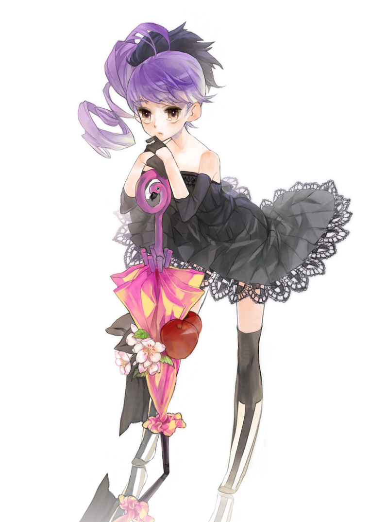 flower food food_themed_clothes fruit gothic_lolita k_ototo lolita_fashion original purple_hair thigh-highs thighhighs umbrella