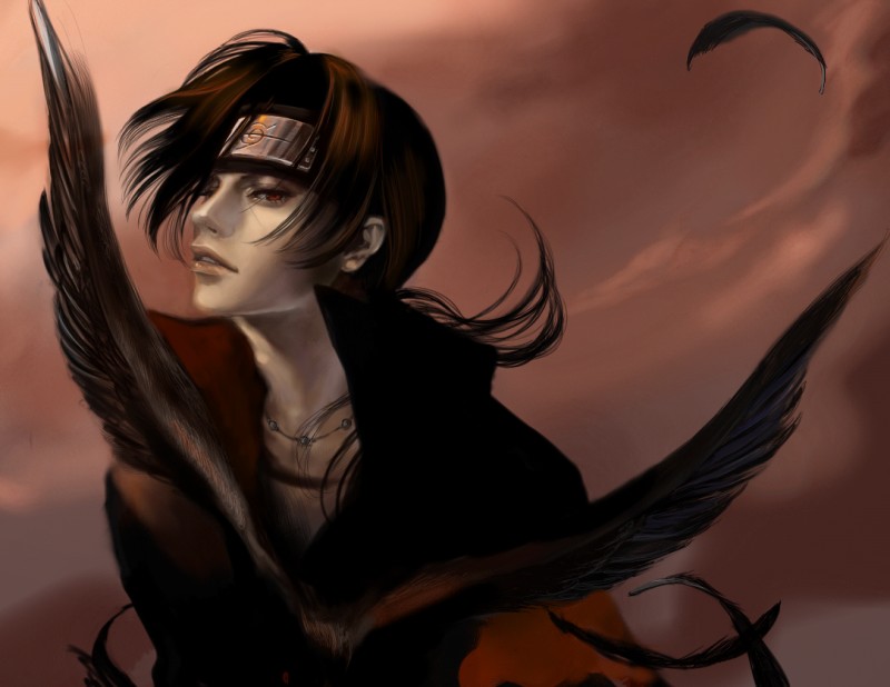 1boy as_(ashes) bird black_hair male_focus naruto sharingan solo uchiha_itachi