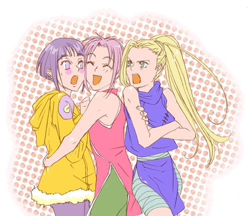 3girls artist_request haruno_sakura hyuuga_hinata lowres multiple_girls naruto yamanaka_ino yuri