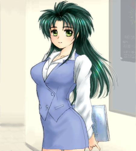 1girl green_hair jochuu-san lowres oekaki office_lady original pencil_skirt skirt solo yagisaka_seto