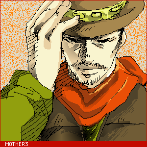 1boy cowboy cowboy_hat flint hat lowres male_focus mother_(game) mother_3 nintendo oekaki solo western