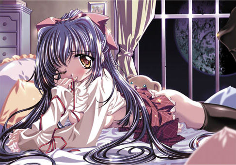 00s bed kao_no_nai_tsuki kuraki_suzuna lowres moon ribbon skirt sugiyama_genshou suzuna