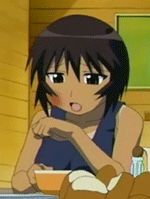 1girl animated animated_gif azumanga_daioh bread eating food kagura kagura_(azumanga_daiou) licking lowres paw_pose solo