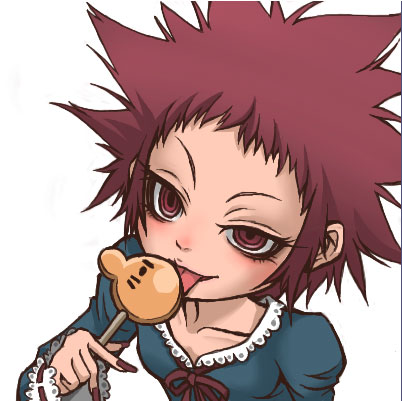 1girl candy cosplay d.gray-man doseisan emu_(toran) kumatora licking lollipop lowres mother_(game) mother_3 nintendo parody popsicle road_kamelot road_kamelot_(cosplay) shaped_lollipop solo