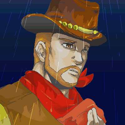 1boy cowboy cowboy_hat flint hat lowres male_focus mother_(game) mother_3 nintendo oekaki rain solo western