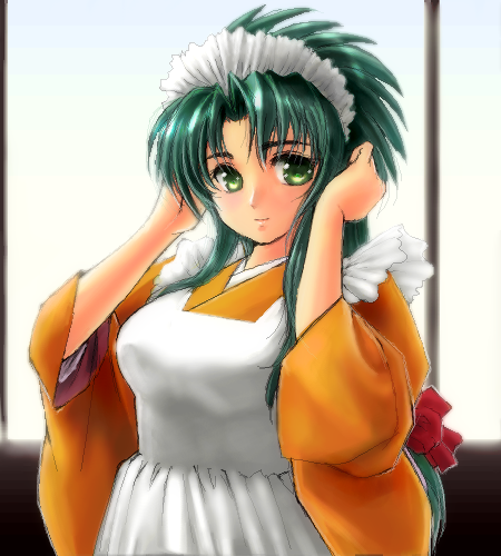 1girl green_hair jochuu-san lowres maid oekaki original solo yagisaka_seto