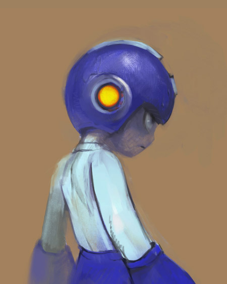 1boy 80s 90s android capcom male_focus oldschool realistic rockman rockman_(character) rockman_(classic) science_fiction solo video_game you_kodama