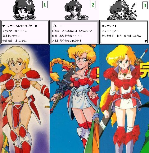 1girl armor blonde_hair braid comparison game lowres oldschool sword warrior weapon
