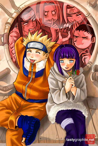 3boys 3girls :p blonde_hair couple flower haruno_sakura hetero hyuuga_hinata hyuuga_neji jealous lowres multiple_boys multiple_girls nara_shikamaru naruto o_o orange_shirt rose shirt tastygraphite tongue tongue_out uzumaki_naruto yamanaka_ino