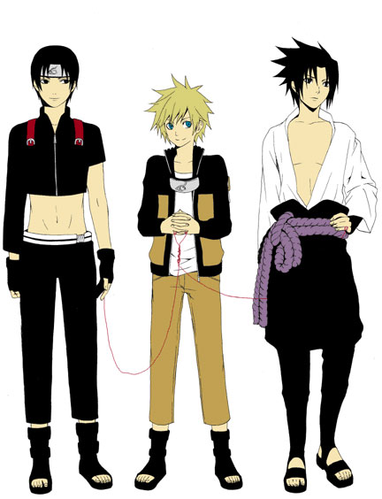 3boys artist_request blonde_hair male_focus multiple_boys naruto naruto_shippuuden sai uchiha_sasuke uzumaki_naruto whisker_markings yamanaka_sai yaoi