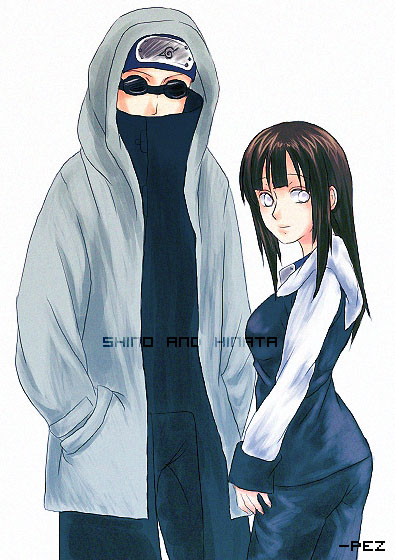 1boy 1girl aburame_shino birdbox brown_hair coat forehead_protector glasses hands_in_pockets hood hoodie hyuuga_hinata long_hair looking_at_viewer looking_back naruto naruto_shippuuden standing white_eyes