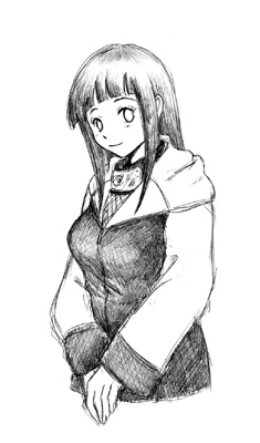 1girl artist_request hyuuga_hinata lowres monochrome naruto naruto_shippuuden sketch solo