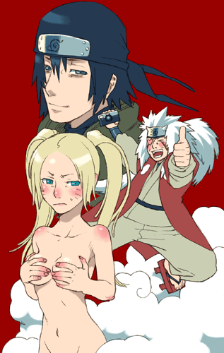 1girl 2boys artist_request blonde_hair camera gekko_hayate gekkou_hayate genderswap jiraiya lowres multiple_boys naruko naruto sexy_no_jutsu twintails uzumaki_naruto